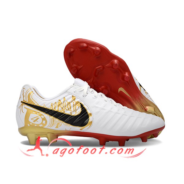 Nike Chaussures de Foot Tiempo Legend VII Elite LUXE FG Blanc/Rouge/Noir/Jaune