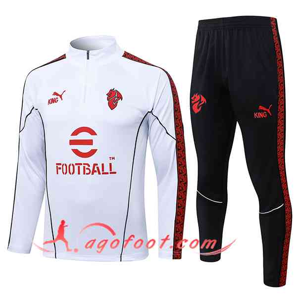 Ensemble Survetement de Foot Milan AC Blanc/Rouge/Noir 2025/2026 -02