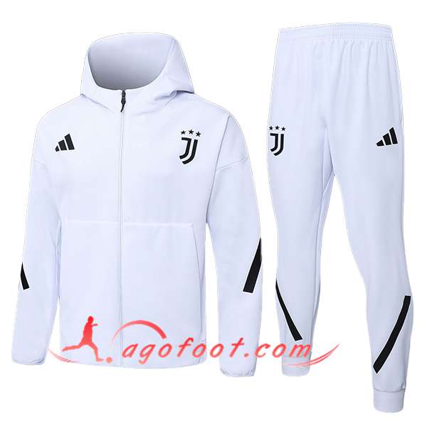 Ensemble Survetement Veste A Capuche Coupe-Vent Juventus Blanc/Noir 2025/2026
