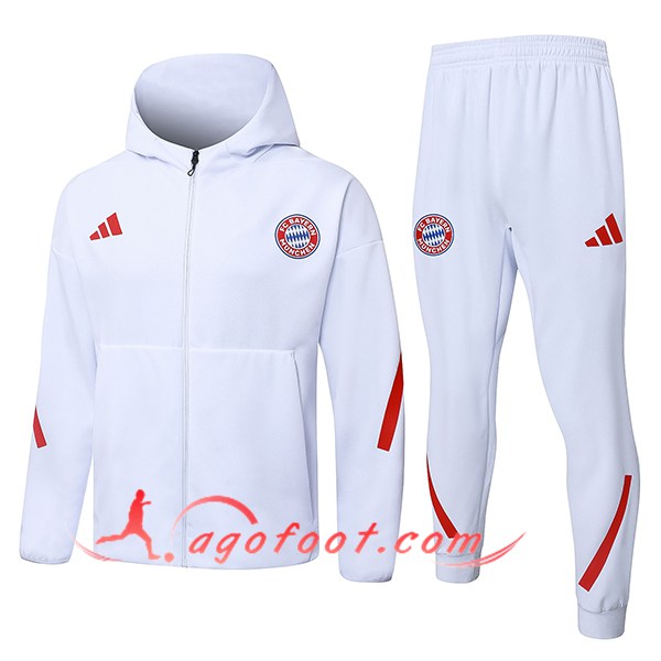 Ensemble Survetement Veste A Capuche Coupe-Vent Bayern Munich Blanc/Rouge 2025/2026
