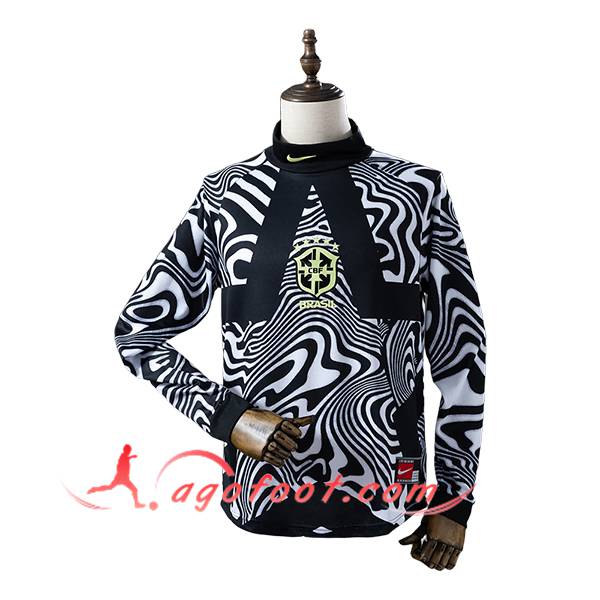 Maillot Equipe Foot Bresil Manches Longues Gardien De But Blanc/Noir 2026/2027