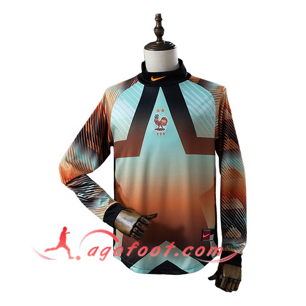 Maillot Equipe Foot France Manches Longues Gardien De But Vert/Orange 2026/2027