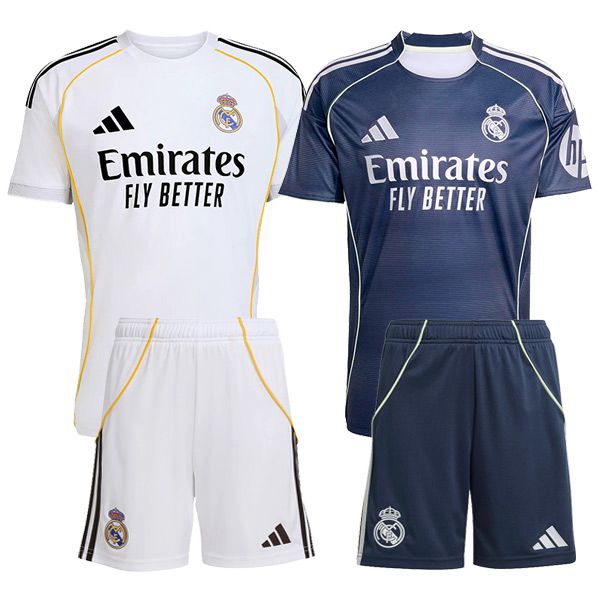 Maillot de Foot Real Madrid Coffret Cadeau Promotionnel Domicile + Exterieur + Short 2025/2026