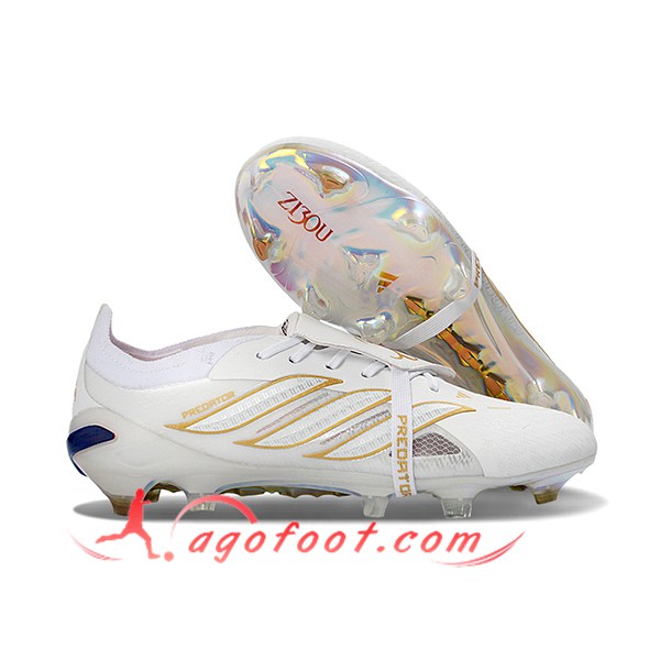 Adidas Chaussures de Foot 26 Predator Elite Tongue FG Blanc/Jaune