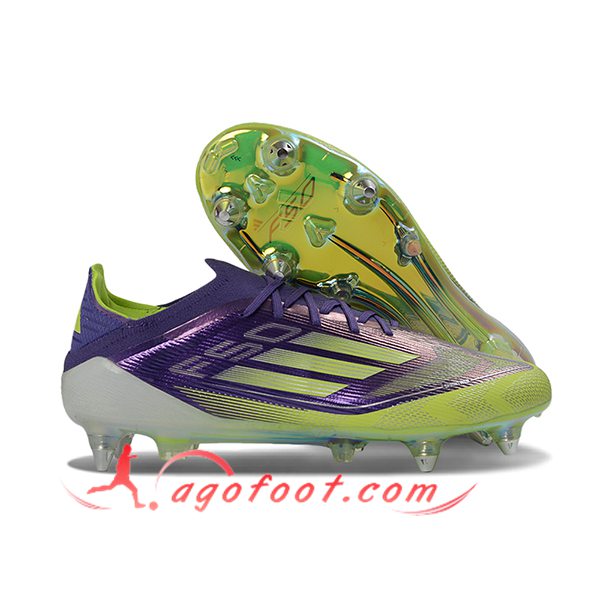 Adidas Chaussures de Foot F50 Elite SG Pourpre/Vert -04