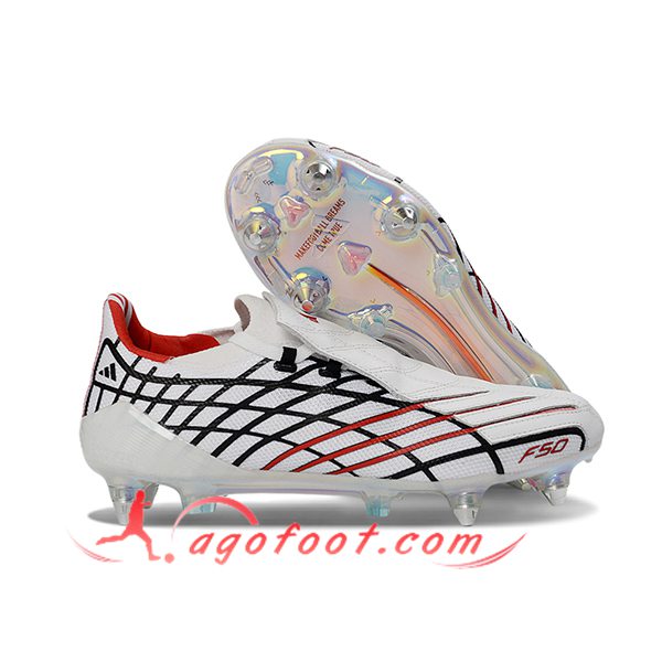 Adidas Chaussures de Foot F50 Elite SG Blanc/Noir/Rouge