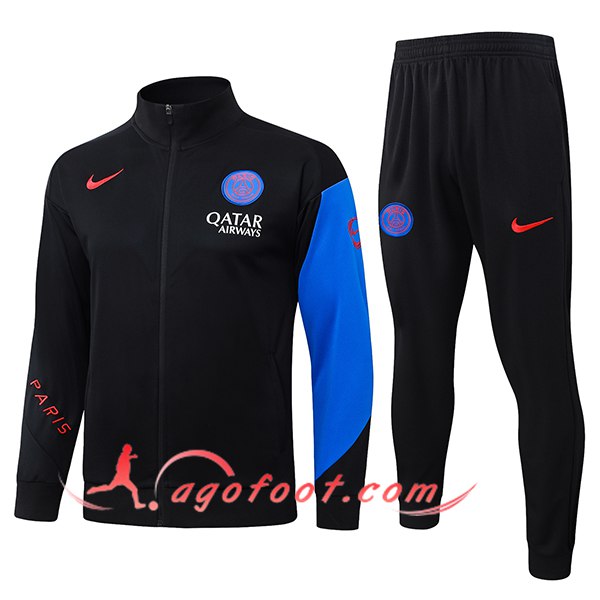 Ensemble Survetement de Foot Veste PSG Noir/Bleu 2025/2026