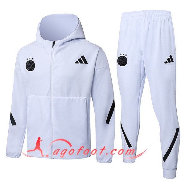 Ensemble Survetement Veste A Capuche Coupe-Vent Ajax Blanc/Noir 2025/2026