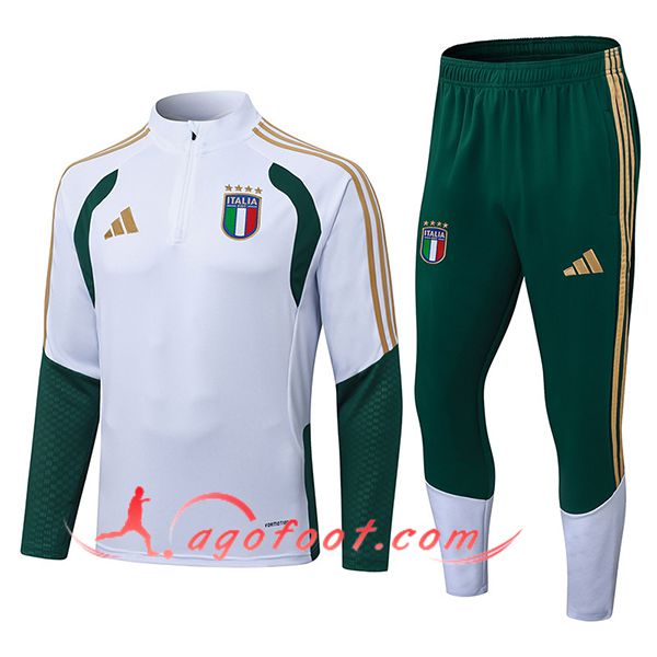 Ensemble Survetement de Foot Italie Blanc/Vert/Jaune 2025/2026