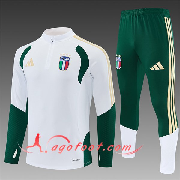 Ensemble Survetement de Foot Italie Enfant Blanc/Vert/Jaune 2025/2026