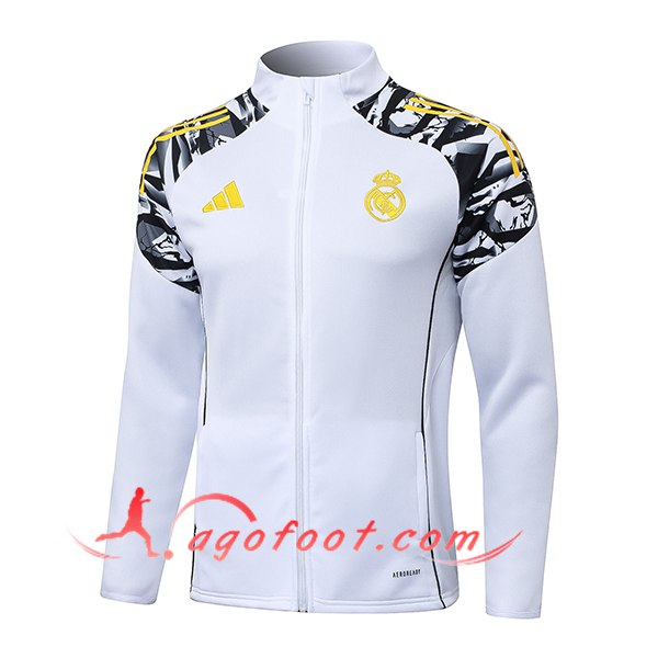 Veste Foot Real Madrid Blanc/Noir/Jaune 2025/2026