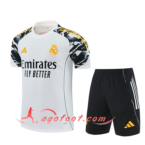 Ensemble Training T-Shirt Real Madrid Blanc/Noir/Jaune 2025/2026