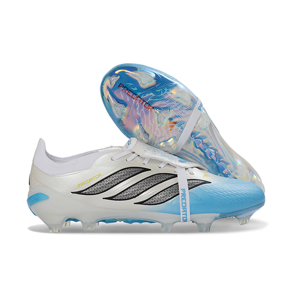 Adidas Chaussures de Foot 26 Predator Elite Tongue FG Blanc/Bleu/Gris