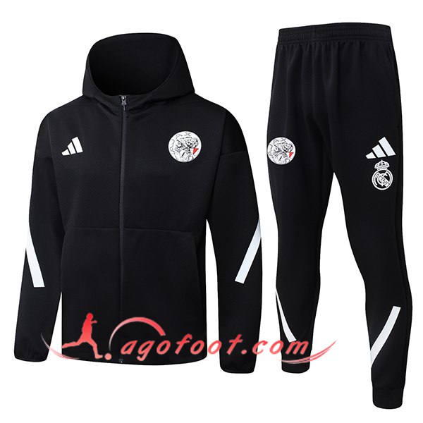 Ensemble Survetement Veste A Capuche Coupe-Vent Ajax Noir/Blanc 2025/2026