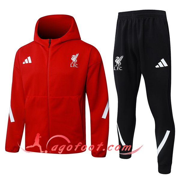 Ensemble Survetement Veste A Capuche Coupe-Vent FC Liverpool Rouge/Blanc 2025/2026