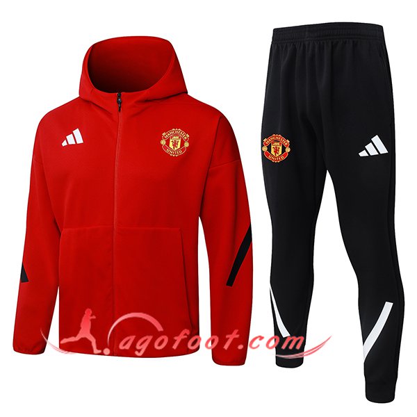 Ensemble Survetement Veste A Capuche Coupe-Vent Manchester United Rouge/Noir 2025/2026