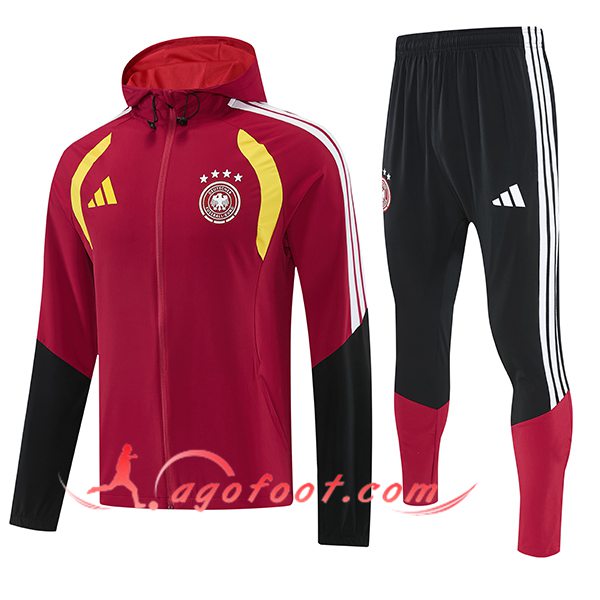 Ensemble Survetement Veste A Capuche Coupe-Vent Allemagne Rouge/Noir/Jaune 2026/2027