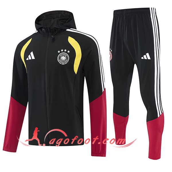 Ensemble Survetement Veste A Capuche Coupe-Vent Allemagne Noir/Rouge/Jaune 2026/2027