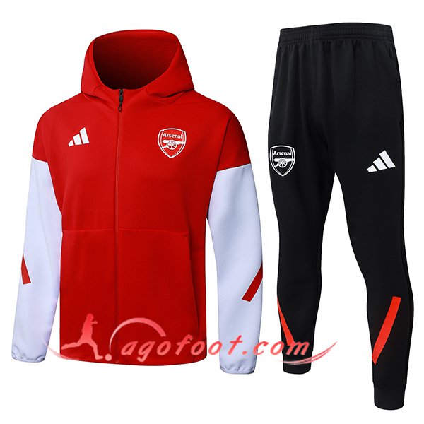 Ensemble Survetement Veste A Capuche Coupe-Vent Arsenal Rouge/Blanc 2025/2026