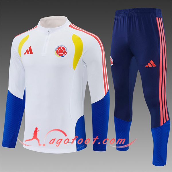 Ensemble Survetement de Foot Colombie Blanc/Orange/Bleu 2026/2027