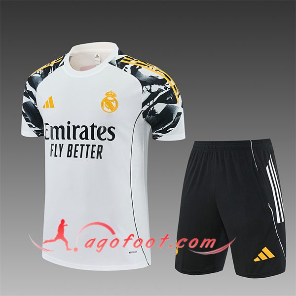 Ensemble Training T-Shirt Real Madrid Enfant Blanc/Noir/Jaune 2025/2026