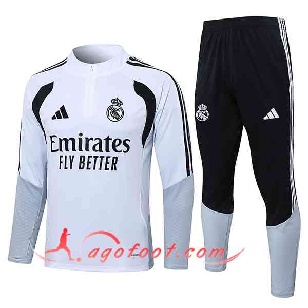 Ensemble Survetement de Foot Real Madrid Blanc/Gris/Noir 2026/2027