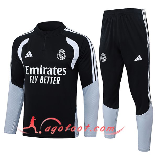 Ensemble Survetement de Foot Real Madrid Noir/Gris/Blanc 2026/2027