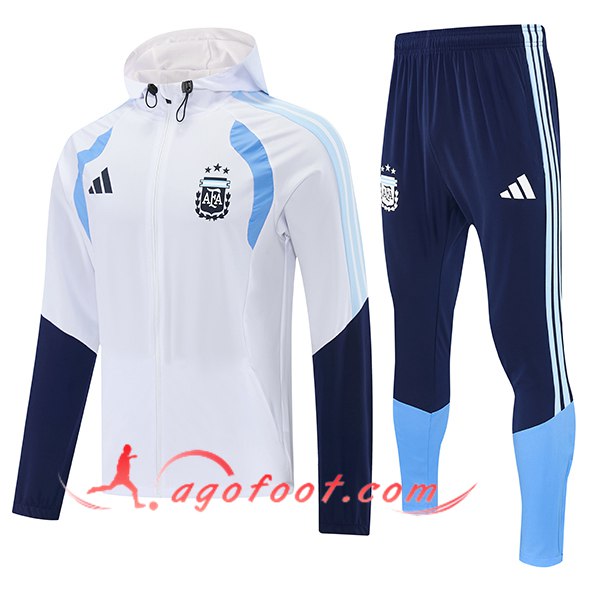 Ensemble Survetement Veste A Capuche Coupe-Vent Argentine Blanc/Bleu 2026/2027