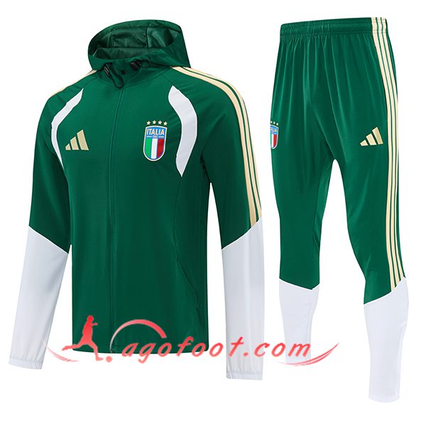 Ensemble Survetement Veste A Capuche Coupe-Vent Italie Vert/Jaune/Blanc 2026/2027