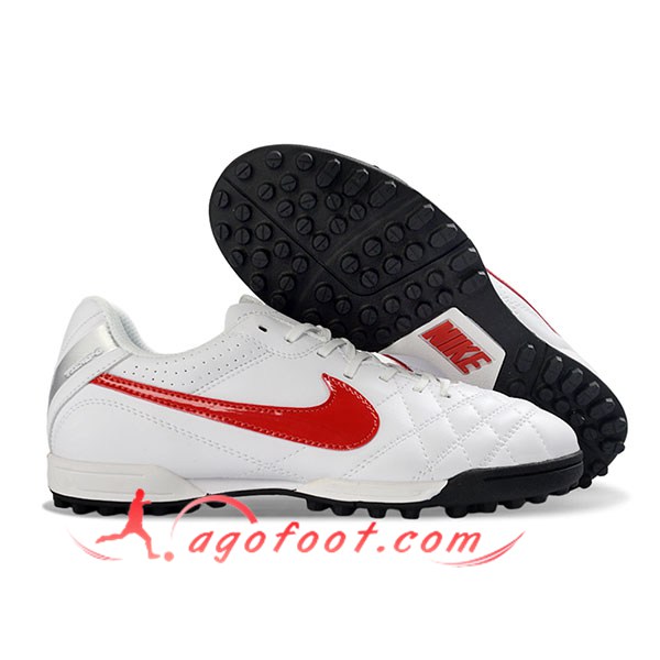 Nike Chaussures de Foot Tiempo Ligera V TF Blanc/Rouge