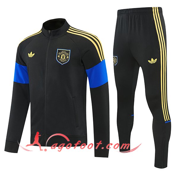 Ensemble Survetement de Foot Veste Manchester United Noir/Jaune/Bleu 2026/2027